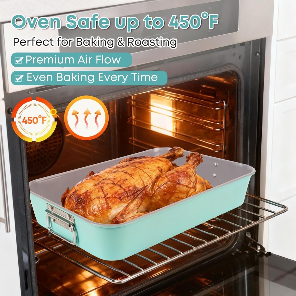 Spmarkt 21-pieces Stackable Nonstick Bakeware Set, L, Blue+Grey