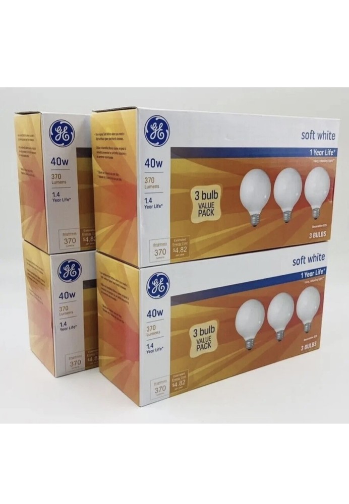 ***12 Bulbs*** GE 40-Watt Soft White G25 Vanity Globe Light Bulbs Medium Base