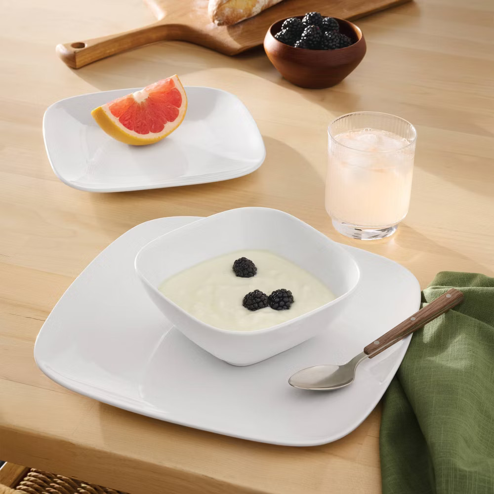 12pc New Poreclain Square Coupe Dinnerware Set - Threshold