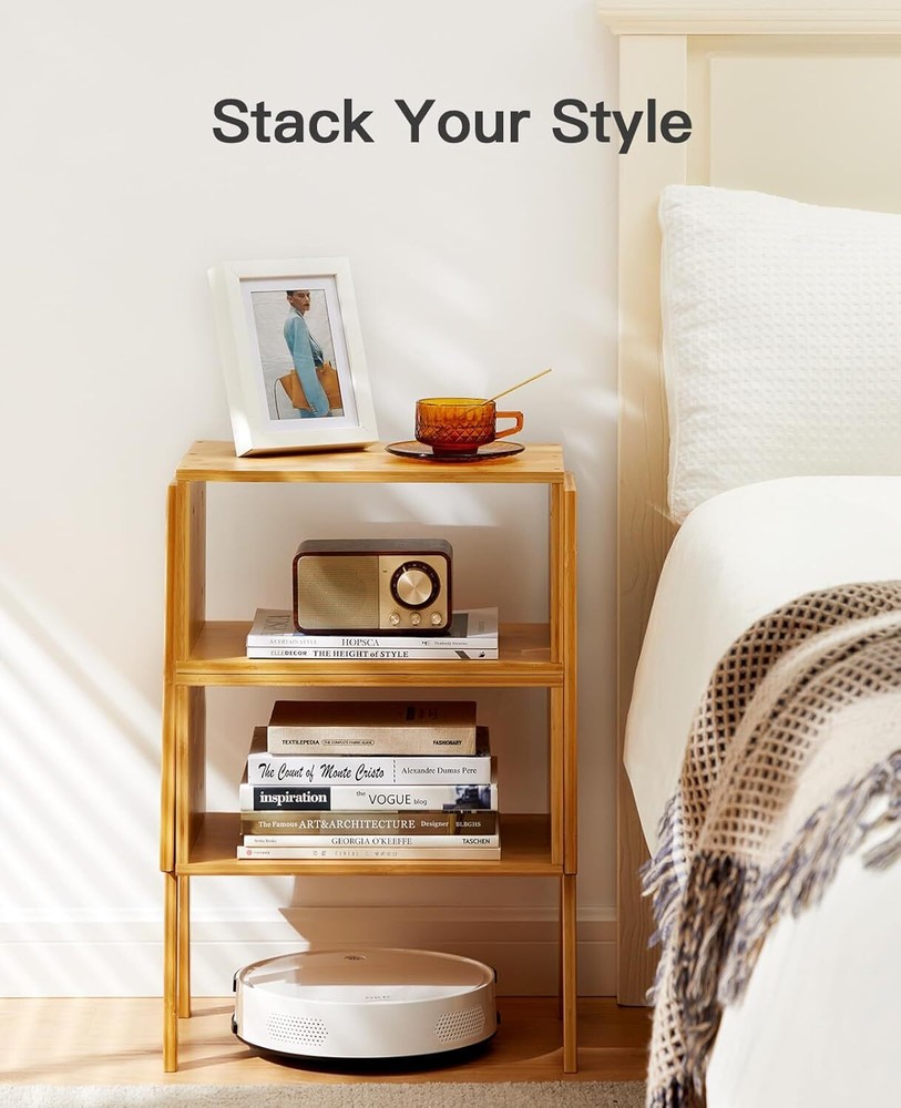 Bamboo Stackable Nightstand, Bedroom Storage Nightstand, Set of 2