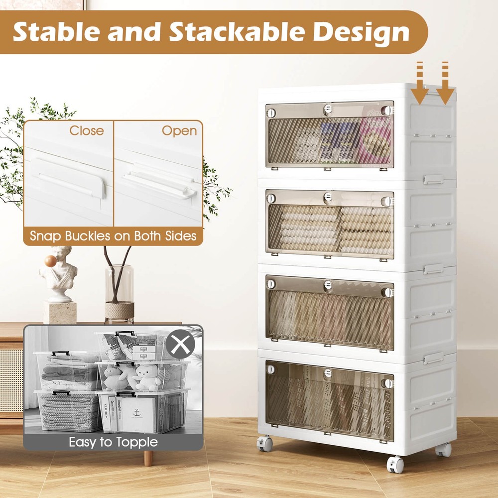 4-Tier Stackable Storage Bins 44-gal Collapsible Storage Boxes with Lid
