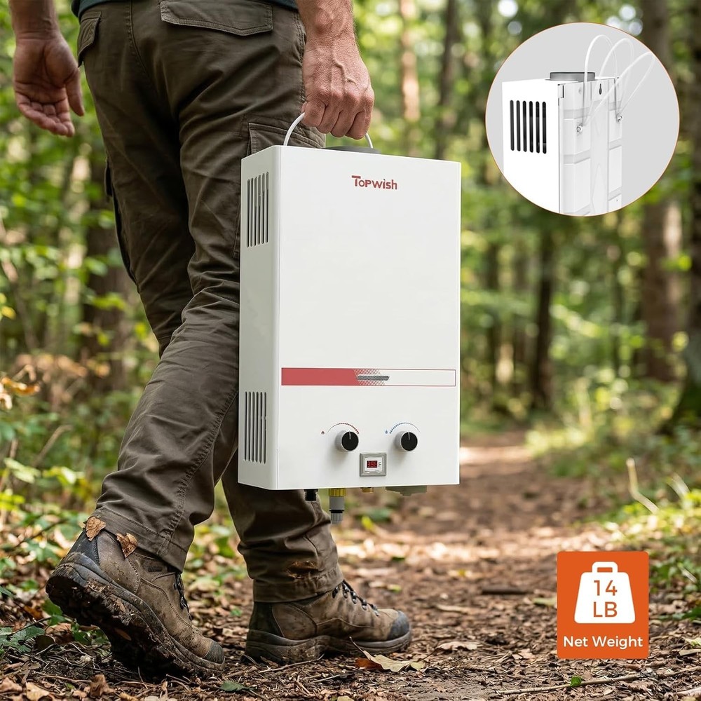 Portable Propane Tankless Water Heater 8L 2.11 GPM Outdoor RV Shower 54500 BTU