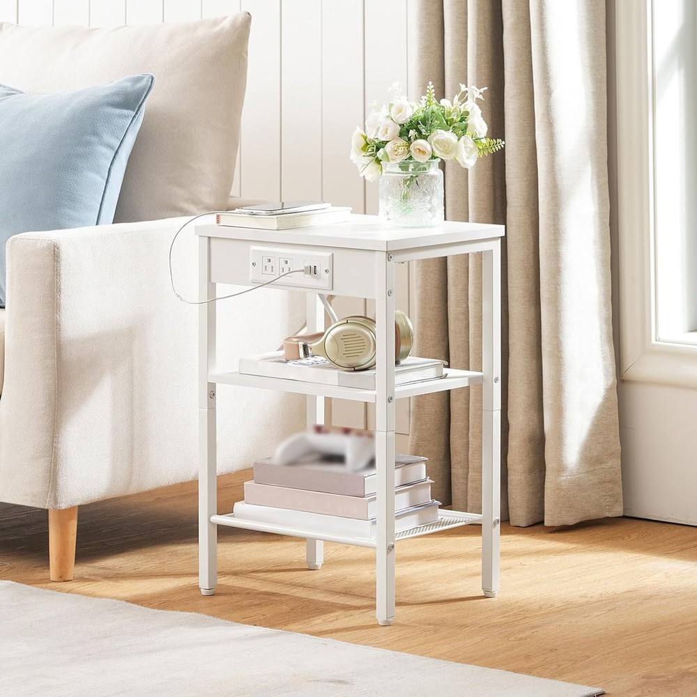 Side Table W/ Charging Station & USB Port Small End Table Small Space 3-Tier