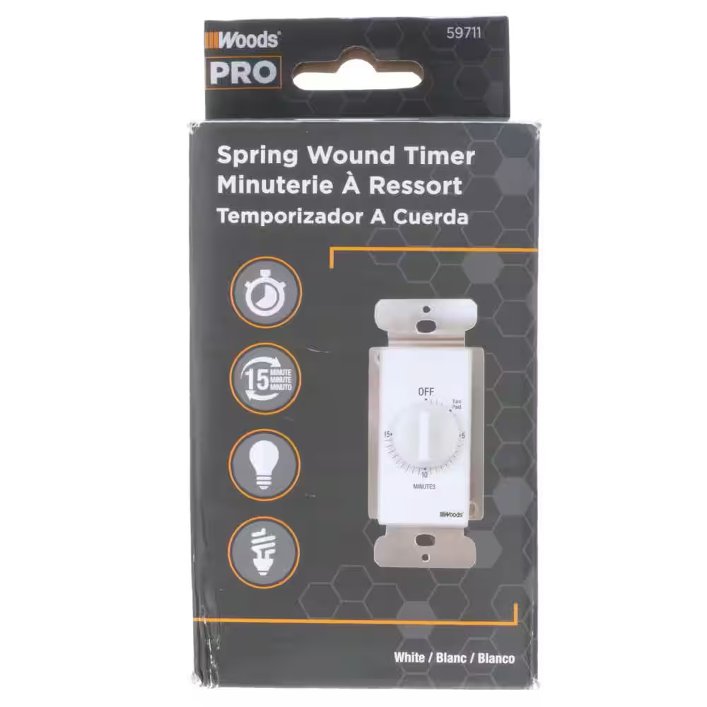 20-Amp 15-Minute In-Wall Spring Wound Countdown Timer Switch, White