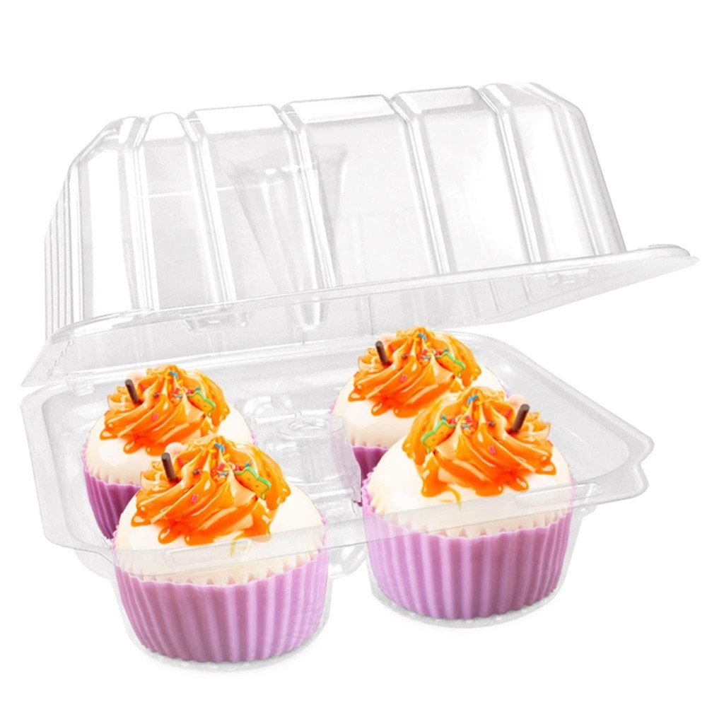 40 Pack 4-Compartment Clear Plastic Cupcake Boxes, 4-Cavity Cupcake Holders, ...