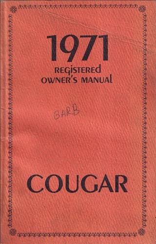 1971 Mercury Cougar Registered Owners Manual Original User Instruction Guide