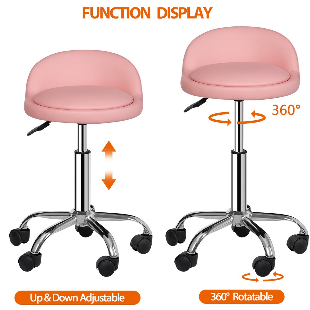 Hydraulic Salon Stool w/Wheels Adjustable Height Rolling Massage Stool Pink