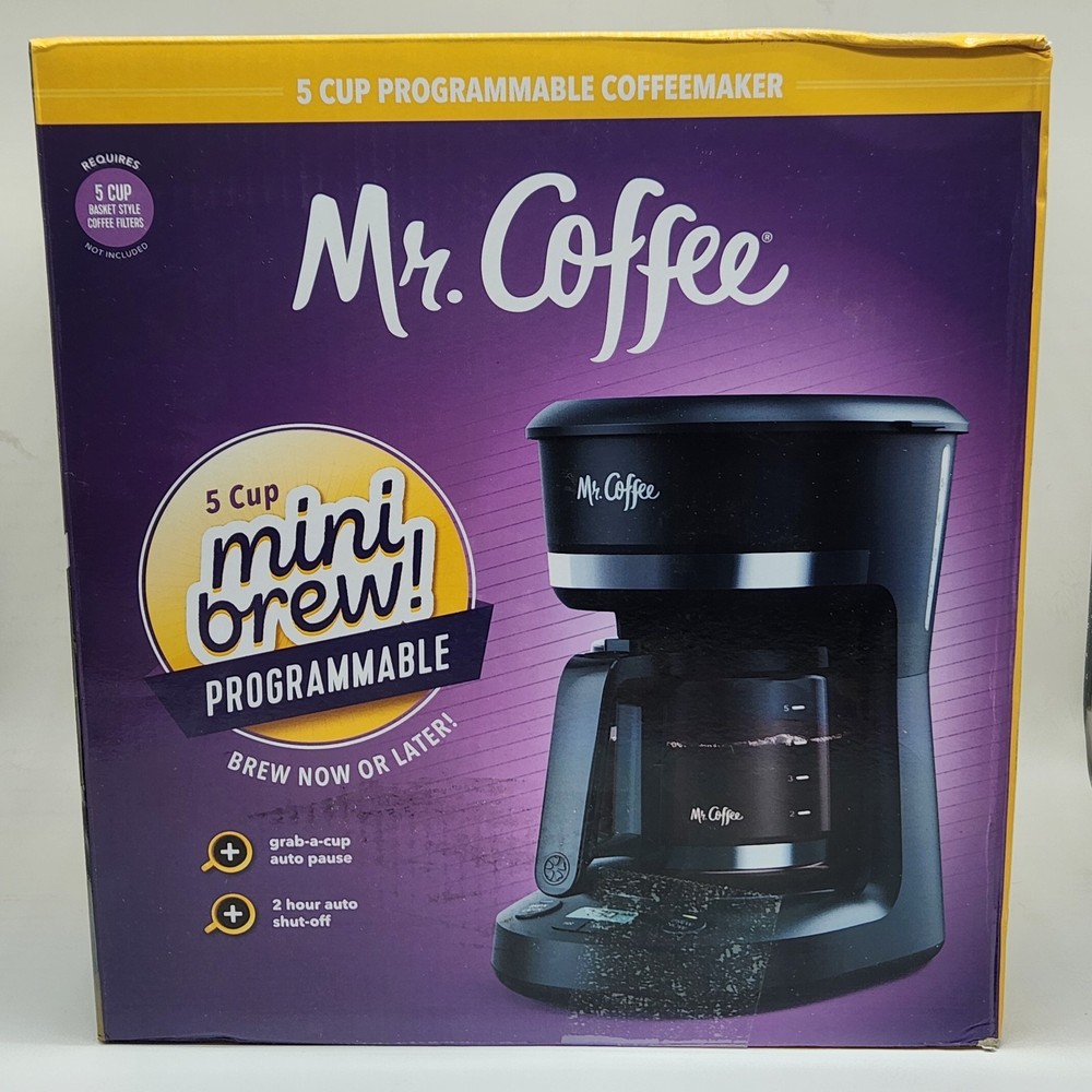 Mr. Coffee 5-Cup Programmable Coffee Maker Black: Drip Coffee Machine, Electric,