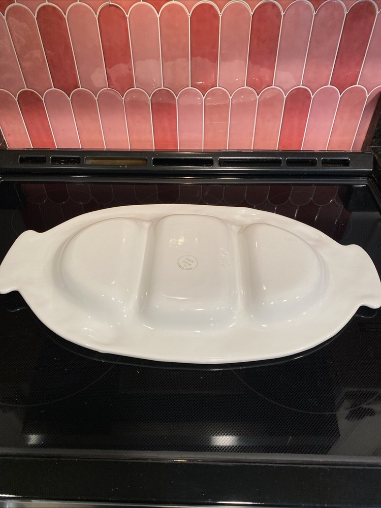 Large William Sonoma White Oval Divided Tray Raised Vegetable Pattern