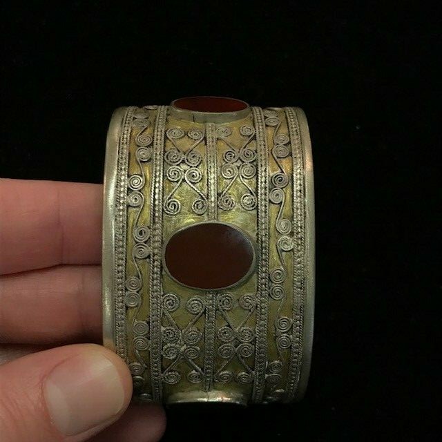 Sasanian Style Silver and Carnelian Cuff Bangle