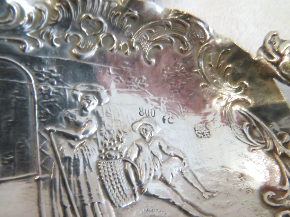 1900 german & dutch silver 2 Tea Caddy Spoons Repousse Scene