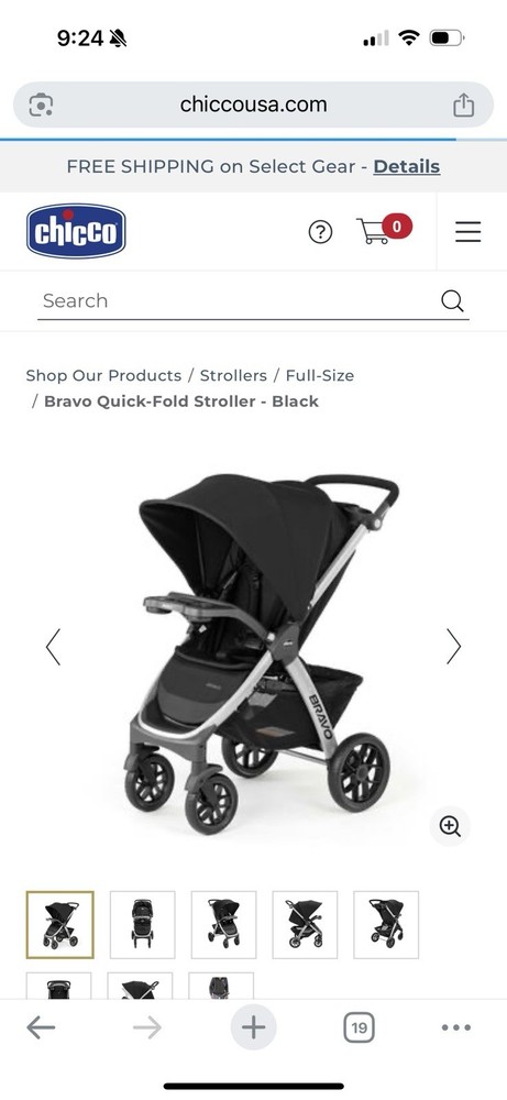 Chicco Bravo Quick-Fold Stroller Black New