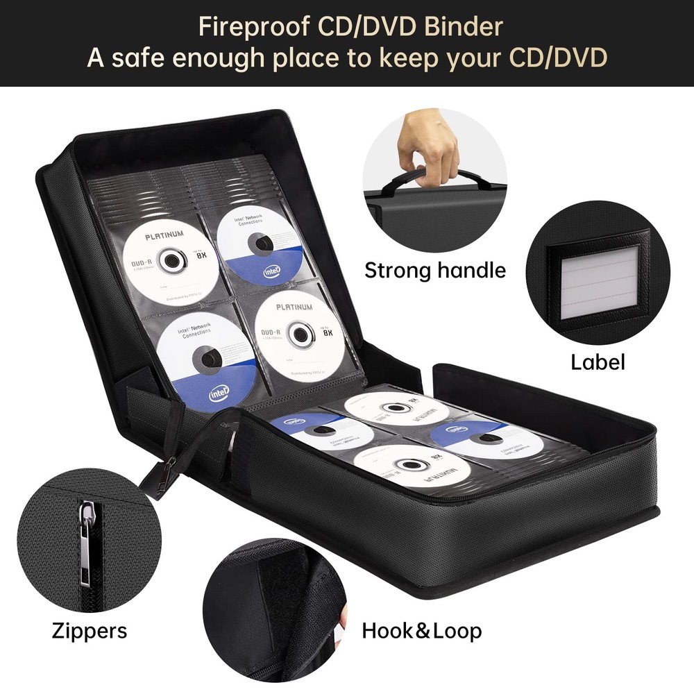 Fireproof CD Case, CD/DVD Storage Box,400 Capacity CD Binder DVD Storage Hold...