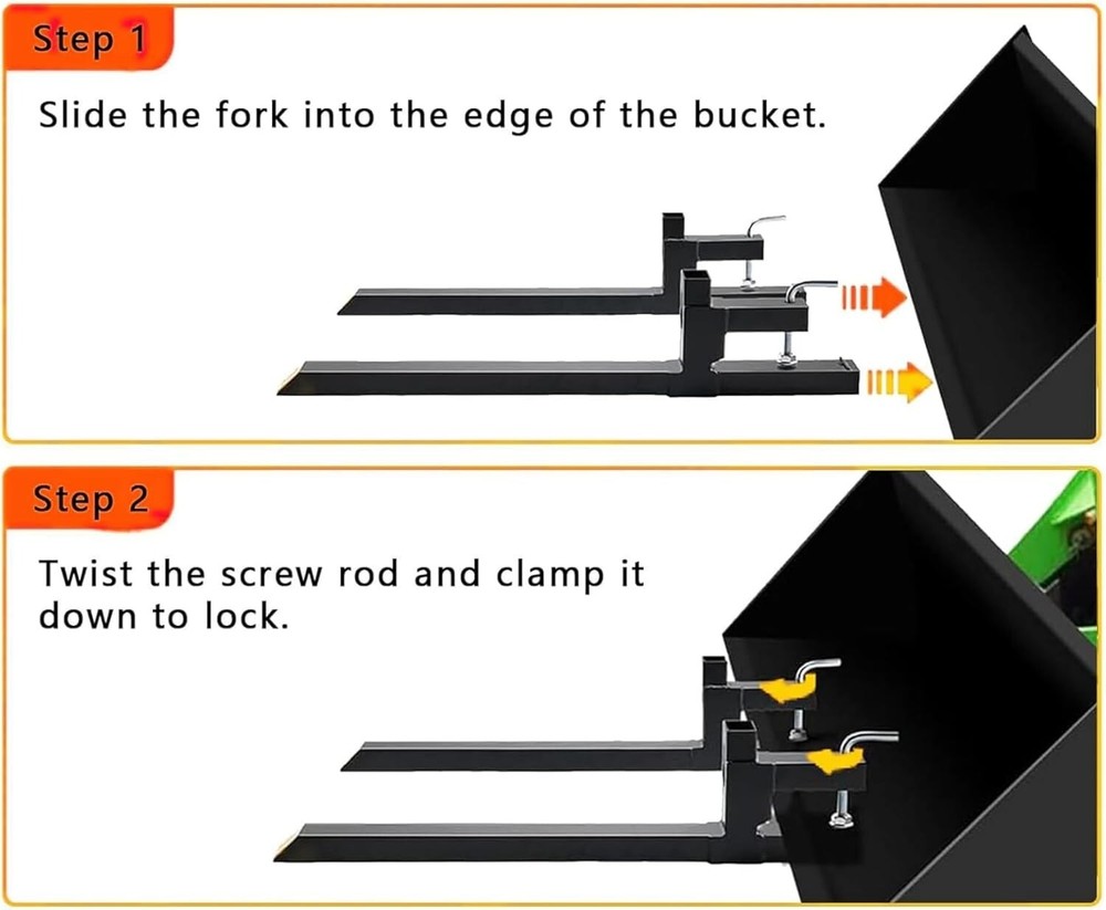 43" Clamp on Pallet Forks, 2000lbs Heavy Duty Quick Attach Bucket Fork