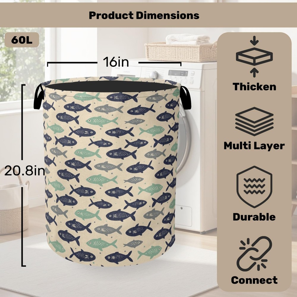 Cute Japanese-Style Fish Foldable Laundry Hamper - Waterproof Fabric Storage ...