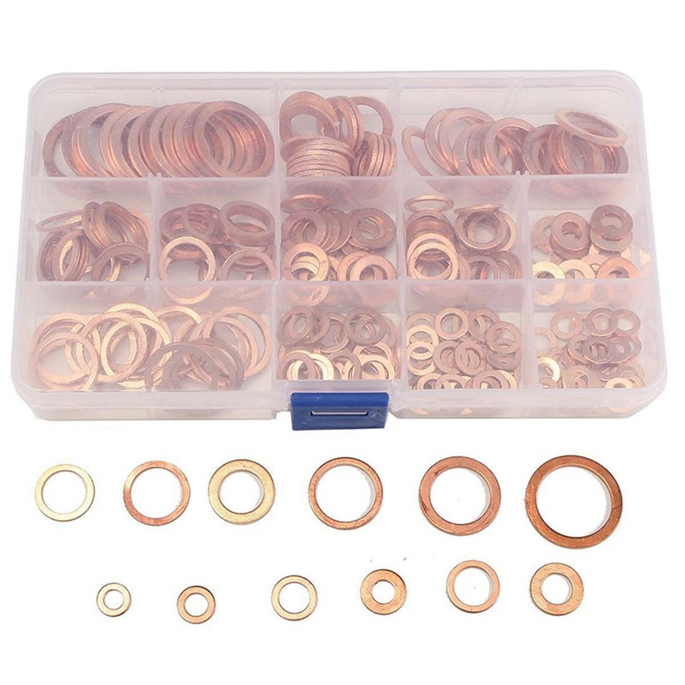 12 Sizes 280Pcs Solid Copper Crush Washers Seal Flat Ring Hydraulic Fittings Set