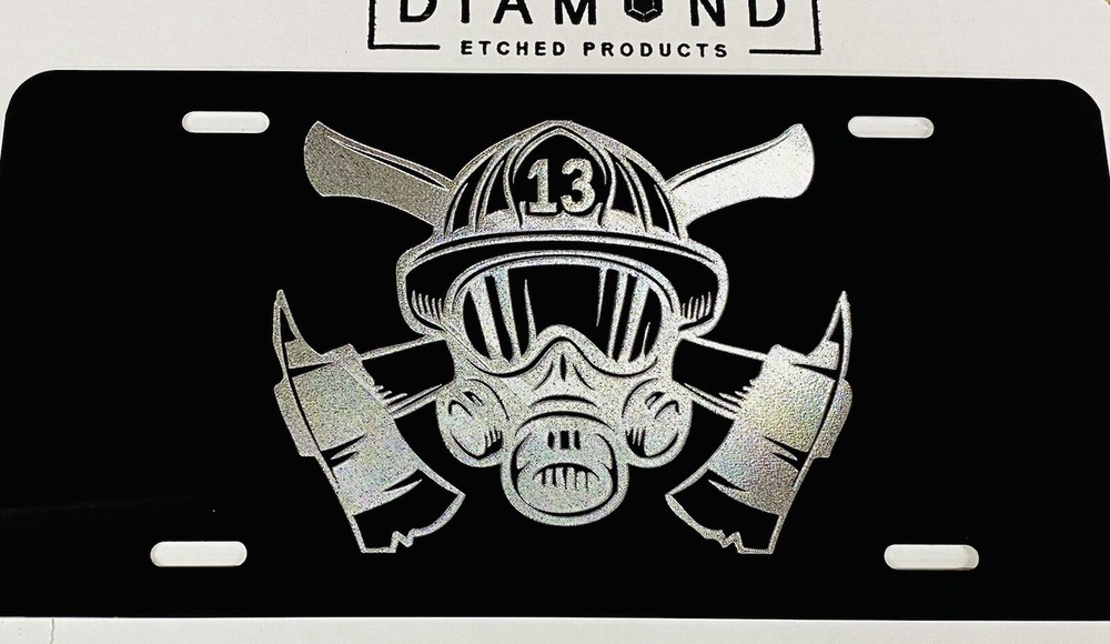ENGRAVED Firefighter Car Tag Diamond Etched Black Front Vanity License Plate
