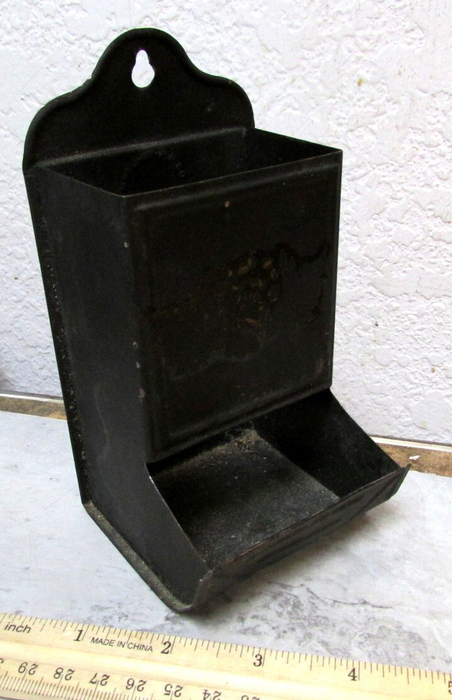 Tin Match stick holder, plain black, mounts to wall for matches, home decor item