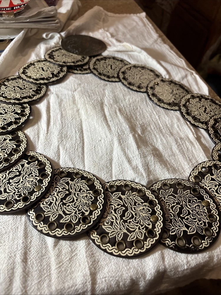 Leather Western Disc Belt Size 44 In Adjustable