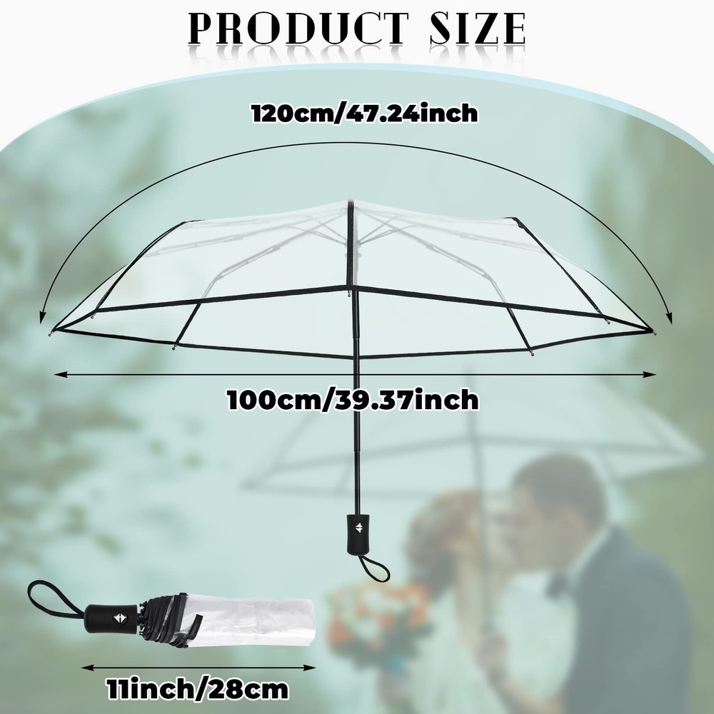 Clear Umbrella Transparent Portable Auto Open Close Compact One Size