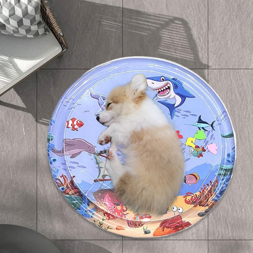 Cat Water Cooling Mat Round Interactive Cat Cooling Pad Play Bed