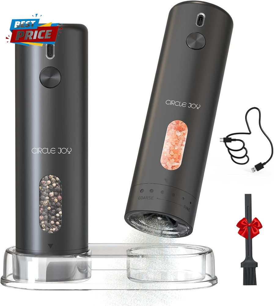 Rechargeable Electric Salt and Pepper Grinder Set with Base, Automatic Pepper Mi