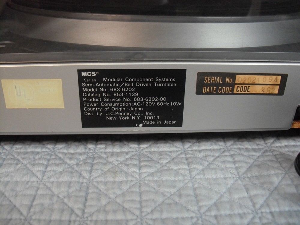Vintage MCS Modular Componet System Semi Automatic Turntable Model 683-6202