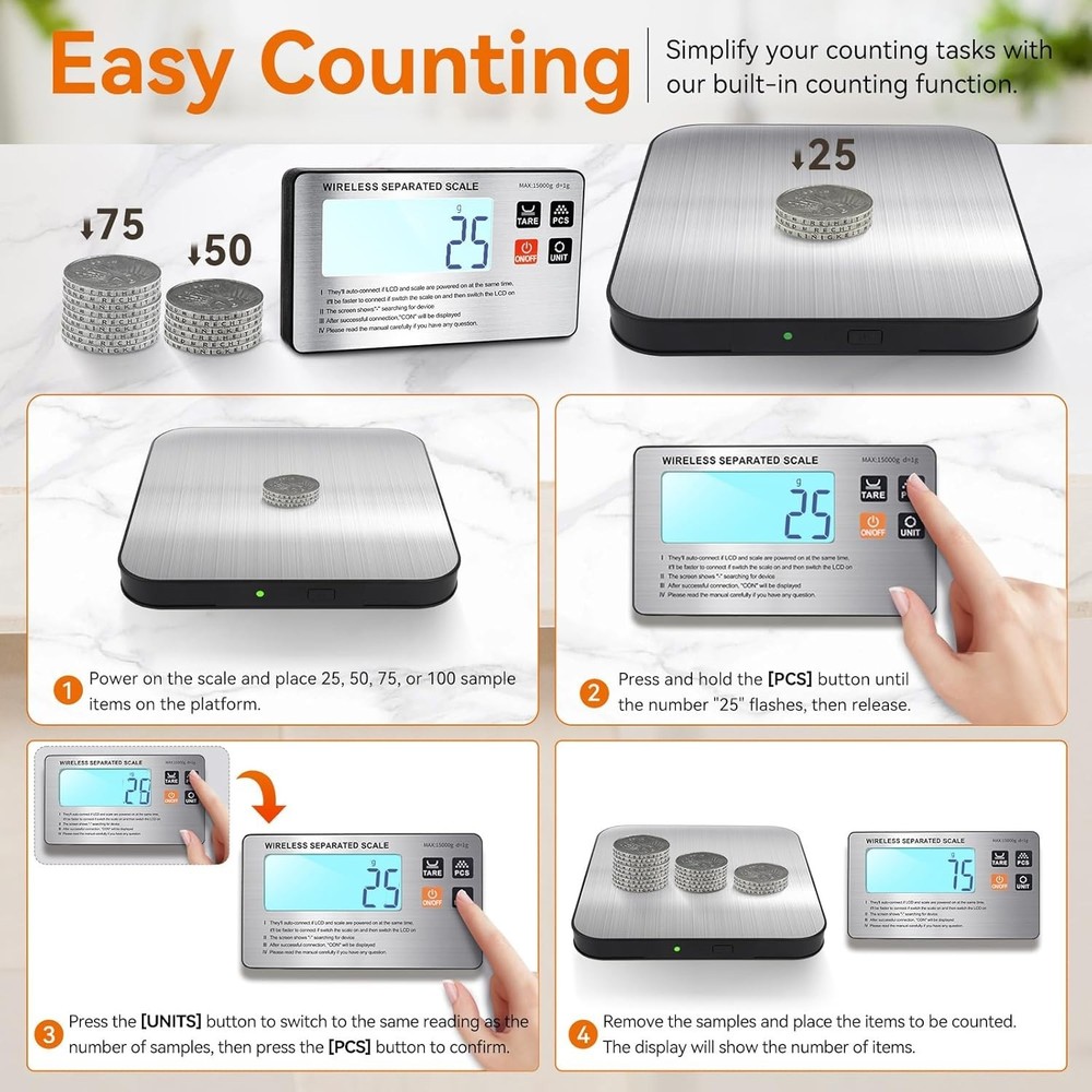 33 lb Wireless Digital Kitchen Scale - Precision With 7 Units, Tare Function