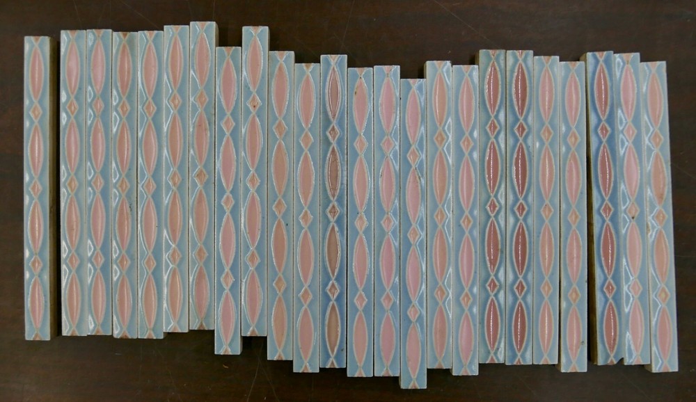Vintage Tile Liner Pink on Blue Fish Pattern