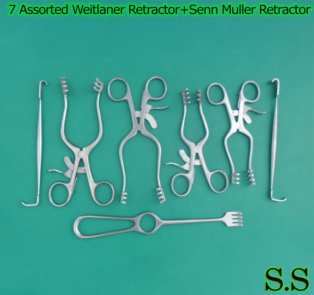 7 Pc Assorted Weitlaner Retractor+Senn Muller Retr+Volkman Retractor Sharp+Blunt