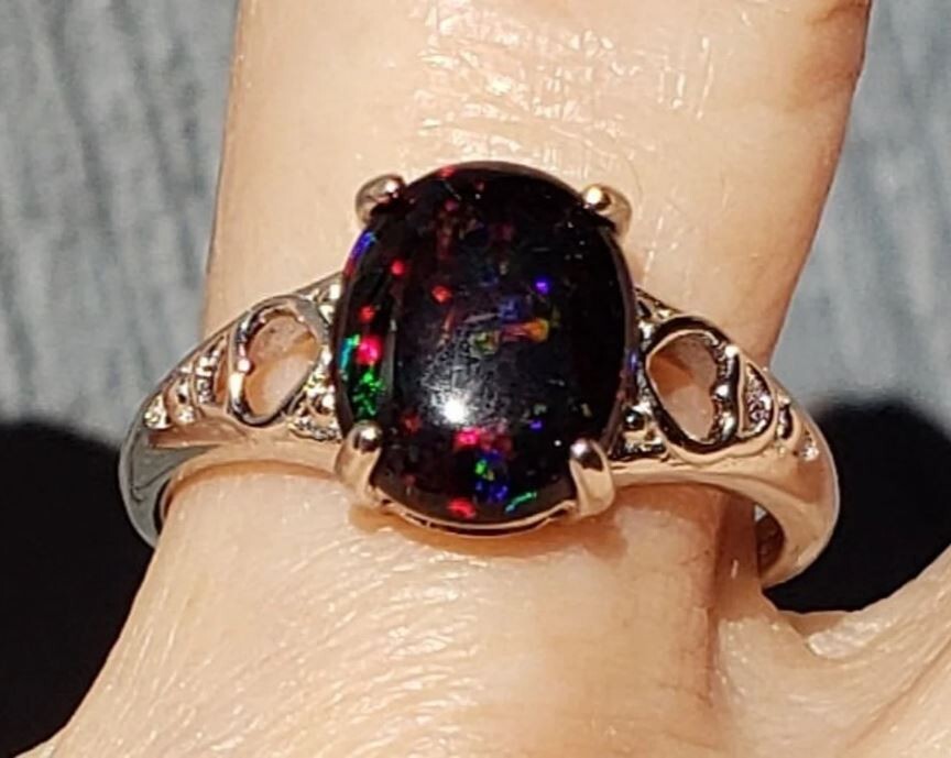 Natural Black Opal Ring Statement 925 Sterling Silver Handmade Fire Opal Rings