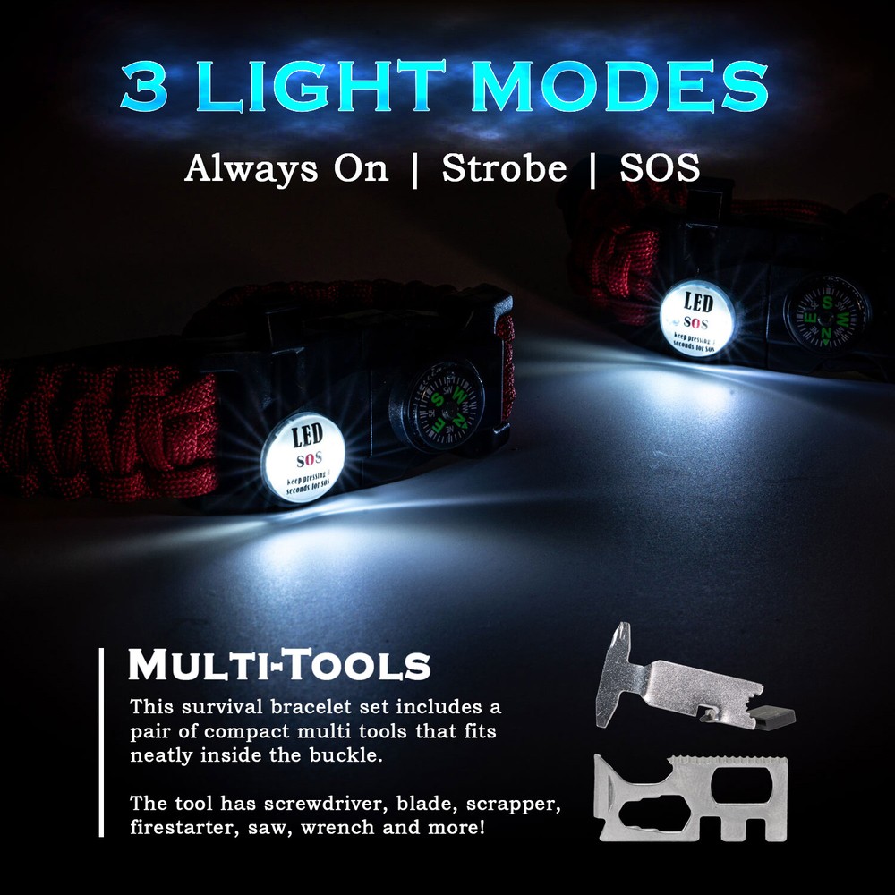 Deco Gear Tactical Gift Set - Pen, Flashlight, Survival Bracelets, Dome Light