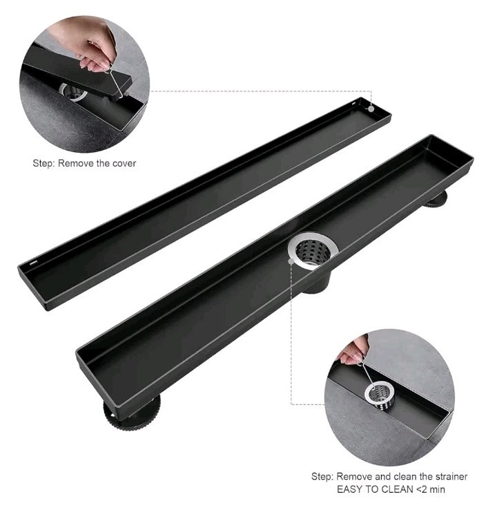 36 Inch Linear Shower Drain Rectangular Floor Drain with Accessories Matte Black