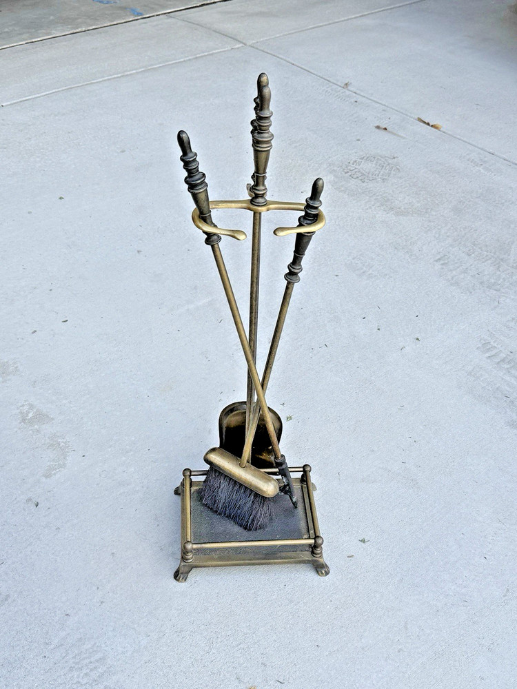 Vintage 3 Piece Fireplace Tools Set with Stand