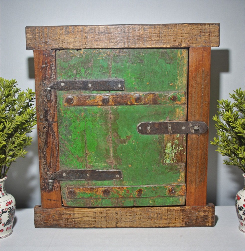 Antique Wooden Wall Décor Window Panel Frame Original Old Hand Crafted Painted