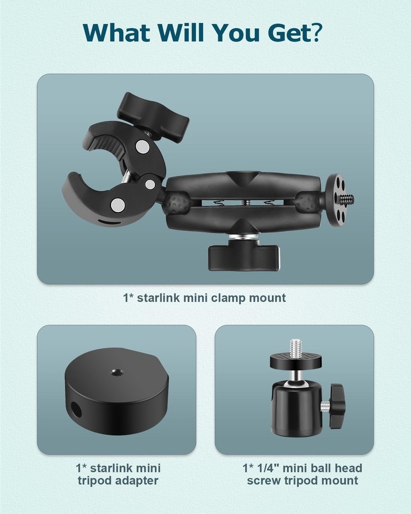 Starlink Mini Mount, Adjustable Clamp Mount for Old Version, Black