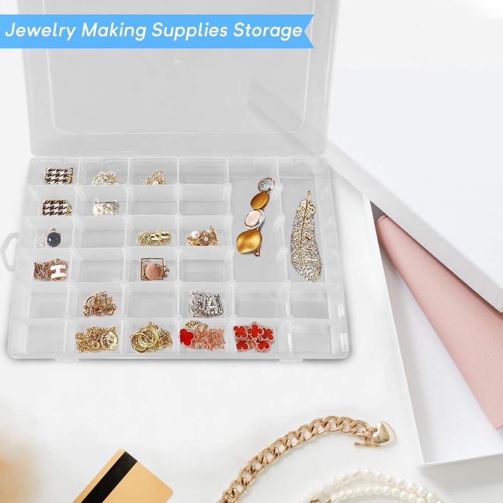 Guyuyii 4 Pack 36-Grid Plastic Clear Organizer 4 36 Compartments, White