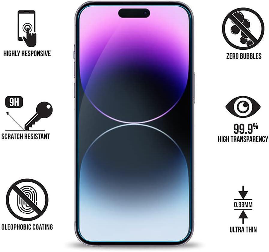 For iPhone 14 Pro Anti-Blue Light Tempered Glass Screen Protector Case Friendly