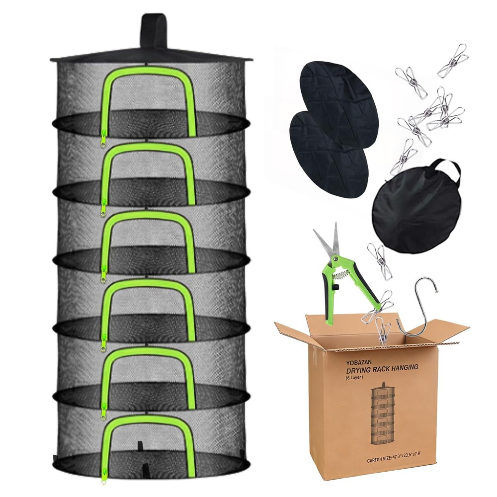 Herb Drying Rack Hanging Mesh Net - 6 Tier plant drying rack Foldable Design ...