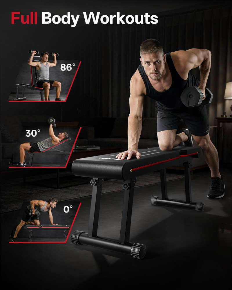 Adjustable Flat Weight Bench, Foldable Bench Press for Home Gym, Multi-Angle Inc