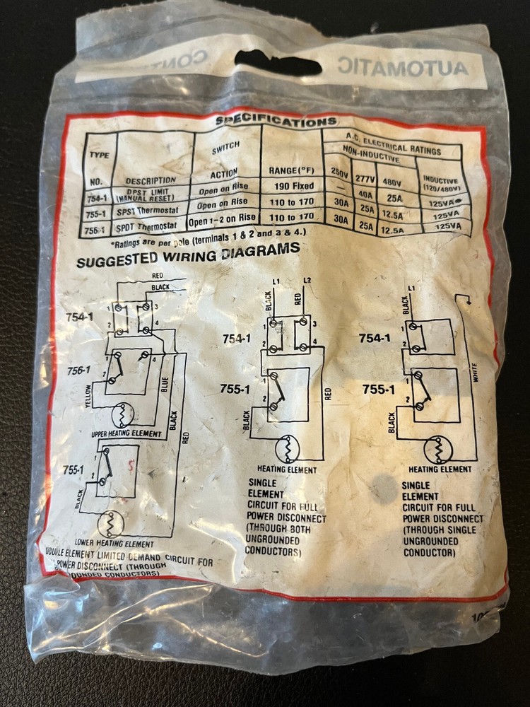 White Rodgers 754-1 Electric Water Heater Limit switch