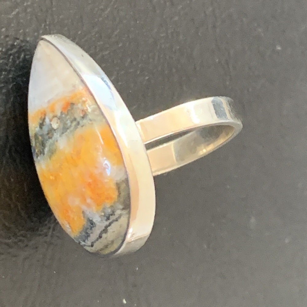 Bumble Bee Jasper Navajo Sterling Silver Ring Size 8 Adjustable 11546