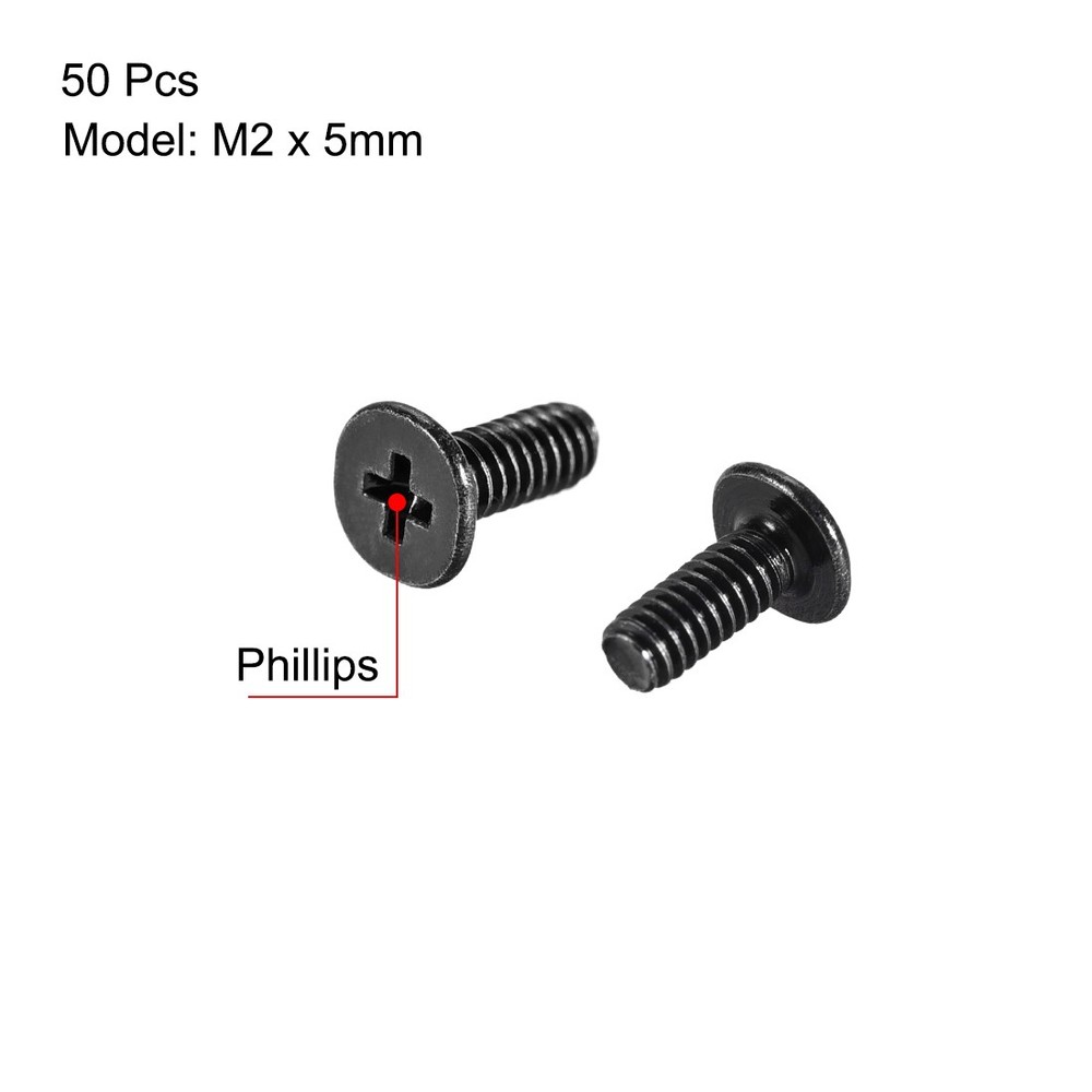 50pcs M2 x 5mm Laptop Notebook Computer Screws Phillips Head Screw Black
