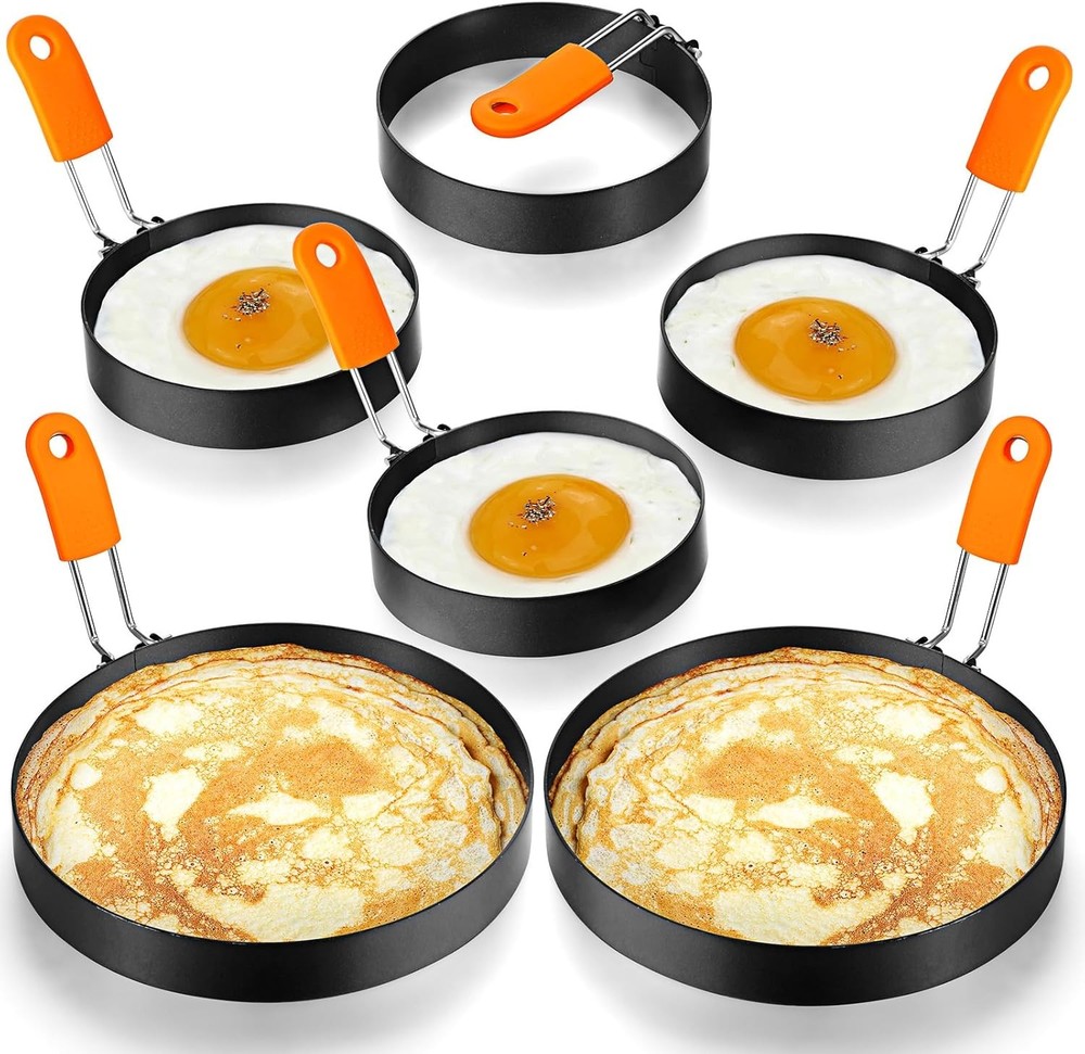 6 Pcs Professional Egg Ring Pancake Ring Set Stainless Steel Fried Egg Molds