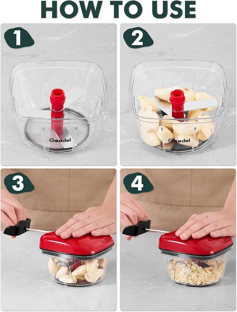 Manual Food Processor Vegetable Cutter, Geedel Pull Chopper with String, Food Ch