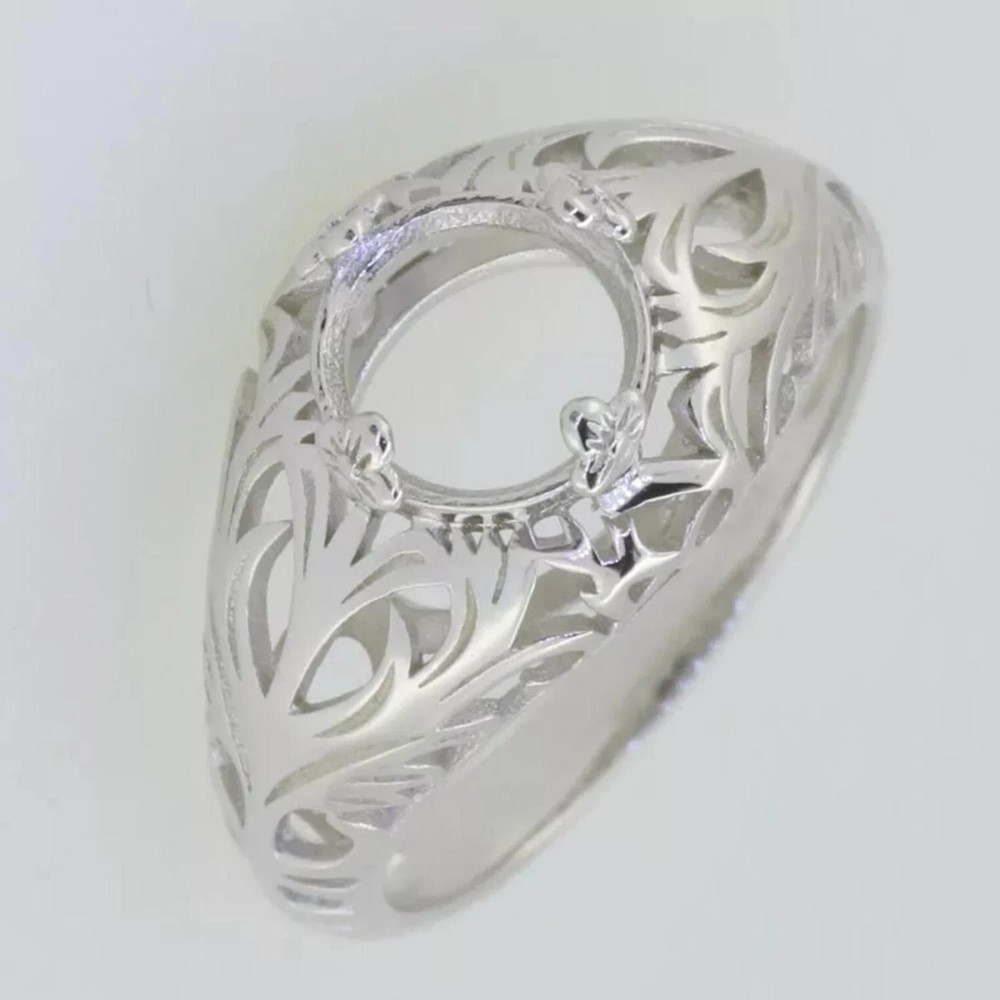 925 Silver Round 10x10MM Cocktail Semi Mount Statement Ring Blank Setting