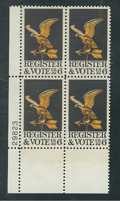 Scott #1344... 6 Cent...Register & Vote ...4 Plate Blocks