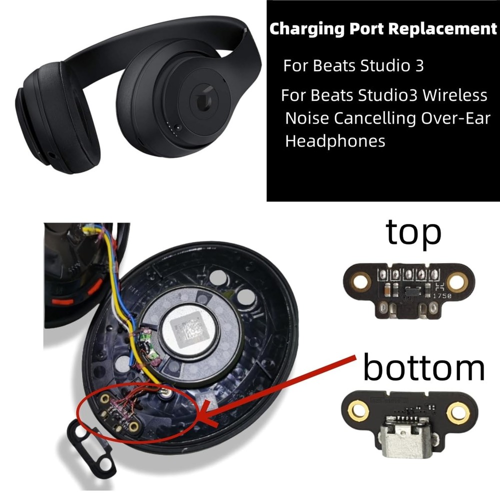 USB Charging Port Replacement for Beats Studio 3 Wireless On-Ear black