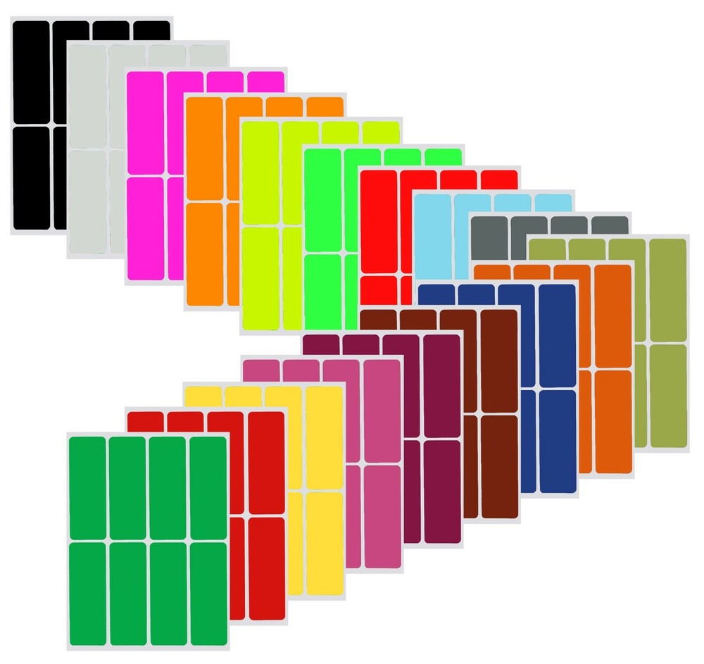 Rectangle Colored Coding Stickers 1 x 3 Inch Writable Labels In 15 Colors