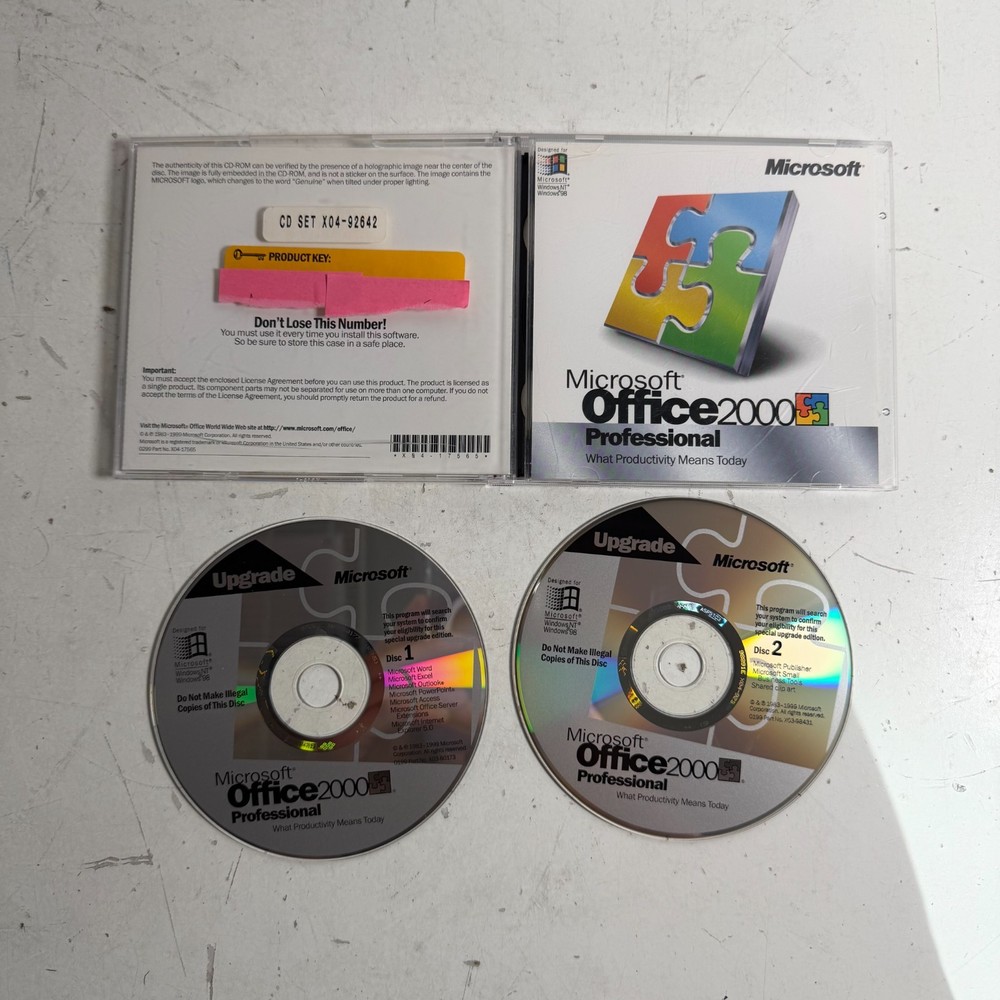 Microsoft Office 2000 Professional Genuine Computer Software CD Set with Key